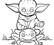 Coloriage B&eacute;b&eacute; Yoda dr&ocirc;le avec la grenouille