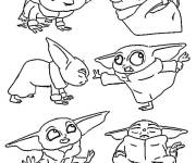 Coloriage et dessins gratuit B&eacute;b&eacute; Yoda en diff&eacute;rentes positions à imprimer