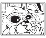 Coloriage B&eacute;b&eacute; Yoda en mangeant la grenouille