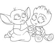 Coloriage B&eacute;b&eacute; Yoda et b&eacute;b&eacute; Groot