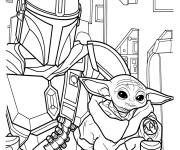 Coloriage B&eacute;b&eacute; Yoda et Din Djarin