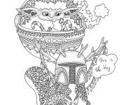 Coloriage B&eacute;b&eacute; Yoda et le mandalorien anti-stress