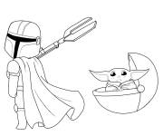 Coloriage B&eacute;b&eacute; Yoda et le mandalorien cp
