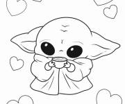 Coloriage B&eacute;b&eacute; Yoda kawaii buvant du th&eacute;