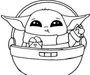 Coloriage B&eacute;b&eacute; Yoda kawaii dans un petit berceau