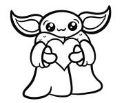 Coloriage B&eacute;b&eacute; Yoda kawaii tenant un coeur