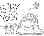 Coloriage B&eacute;b&eacute; Yoda, le montre et la grenouille