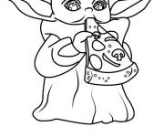 Coloriage B&eacute;b&eacute; Yoda mange du Pizza