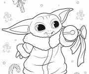 Coloriage B&eacute;b&eacute; Yoda No&euml;l avec des cannes &agrave; sucre