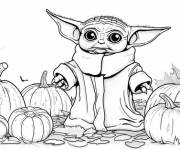 Coloriage B&eacute;b&eacute; Yoda parmi des citrouilles