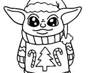 Coloriage B&eacute;b&eacute; Yoda portant un bonnet de p&egrave;re noel