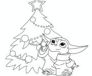 Coloriage B&eacute;b&eacute; Yoda pr&eacute;s du sapin de noel