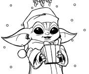 Coloriage B&eacute;b&eacute; Yoda re&ccedil;oit son cadeau de noel