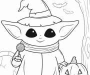 Coloriage B&eacute;b&eacute; Yoda sur le th&egrave;me de Halloween