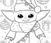 Coloriage B&eacute;b&eacute; Yoda sur le th&egrave;me de No&euml;l pour enfants