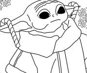 Coloriage B&eacute;b&eacute; Yoda sur une carte de v&oelig;ux pour le noel