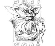 Coloriage B&eacute;b&eacute; Yoda tenant une grosse grenouille