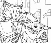 Coloriage Din Djarin et B&eacute;b&eacute; Yoda &agrave; colorier