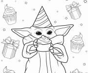 Coloriage Joyeux anniversaire b&eacute;b&eacute; Yoda