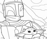 Coloriage Le Mandalorien tenant B&eacute;b&eacute; Yoda