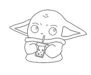 Coloriage Le mignon B&eacute;b&eacute; Yoda boit de jus