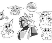 Coloriage Les amis du petit Yoda