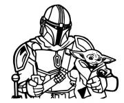 Coloriage Les deux amis Mandalorien et B&eacute;b&eacute; Yoda