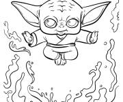 Coloriage Petit Yoda en attaquant