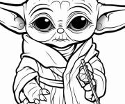 Coloriage Portait entier du petit Yoda