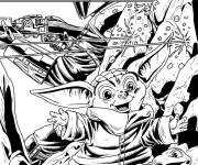 Coloriage Sc&egrave;ne de combat ou le B&eacute;b&eacute; Yoda attrape la grenouille 