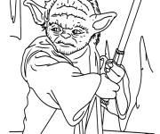 Coloriage Yoda avec un &eacute;p&eacute;e de Star Wars