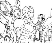 Coloriage et dessins gratuit Black Panther avec l'équipe Avengers à imprimer