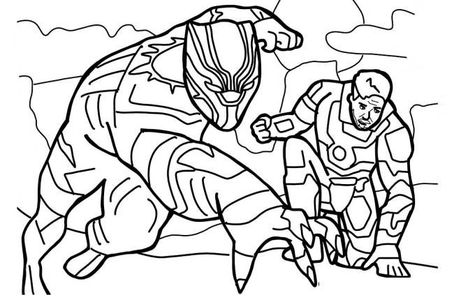 Coloriage et dessins gratuits Black Panther et Iron man à imprimer