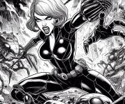 Coloriage Black Widow au combat anime