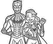 Coloriage Capitaine Marvel et Spider Man