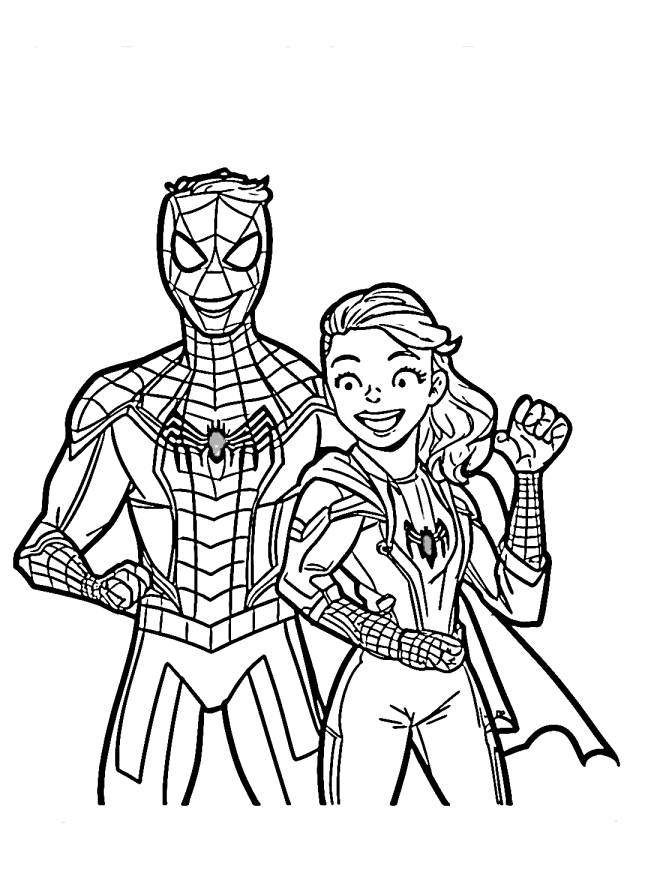 Coloriage et dessins gratuits Capitaine Marvel et Spider Man à imprimer