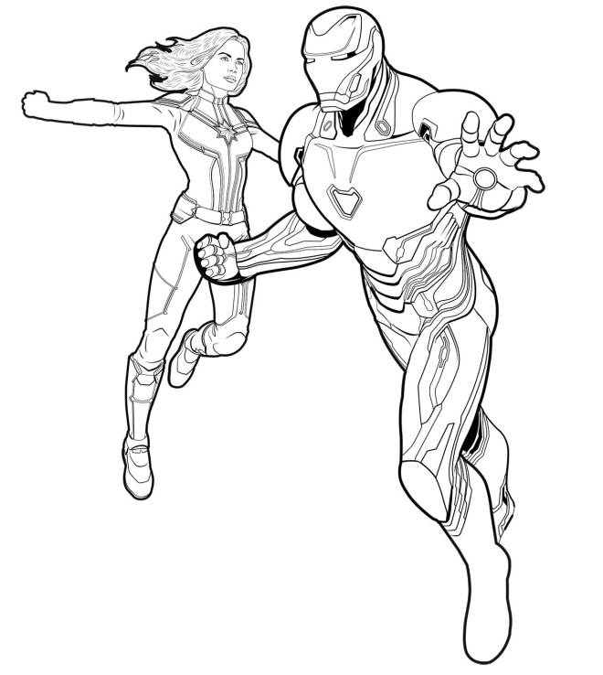 Coloriage et dessins gratuits Captain Marvel et Iron Man à imprimer