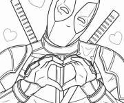 Coloriage Deadpool amoureux avec motifs de cœurs