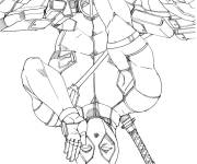 Coloriage Deadpool assis au plafond