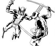 Coloriage Deadpool attaque Wolverine