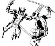 Coloriage Deadpool attaque Wolverine