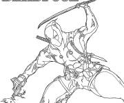 Coloriage Deadpool au combat avec &eacute;p&eacute;e et pistolet