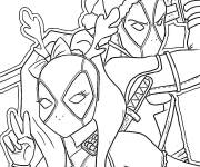 Coloriage Deadpool avec Dame Deadpool pendant le noel