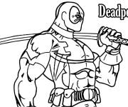 Coloriage Deadpool avec son &eacute;p&eacute; sur ses &eacute;paules