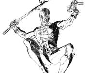 Coloriage Deadpool avec son épée et fusil
