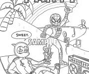 Coloriage Deadpool avec Spider-Man pendant la f&ecirc;te