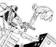 Coloriage et dessins gratuit Deadpool avec Spiderman à imprimer