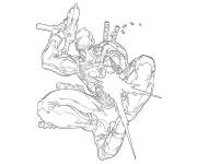 Coloriage et dessins gratuit Deadpool en action à imprimer