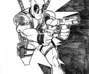 Coloriage Deadpool en courant avec son arme