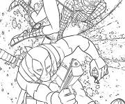 Coloriage Deadpool et Spider-Man en attaquant